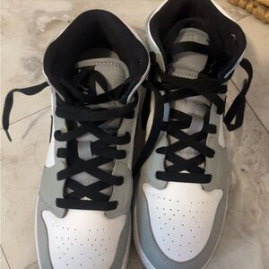 Gray and White High-Top Sneakers with Black Laces